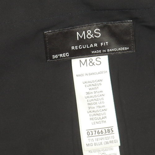 Marks and Spencer Men's Blue Regular Fit Trousers