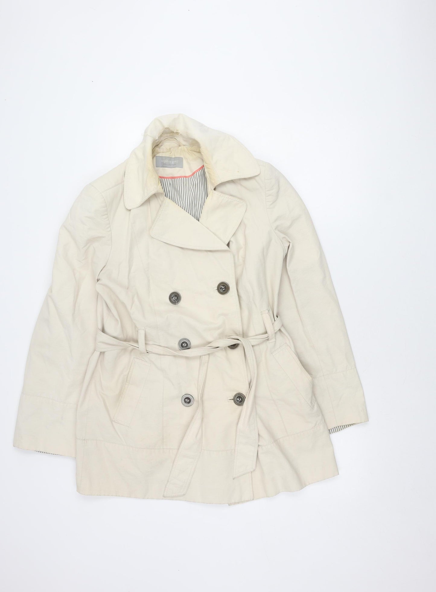 Sophie Gray Women's Beige Trench Coat Size 14 Button Belted