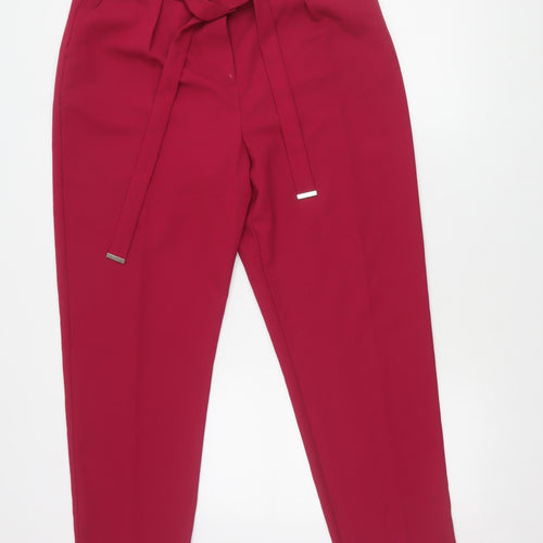 Lipsy Women's Red Belted Tapered Trousers Size 14