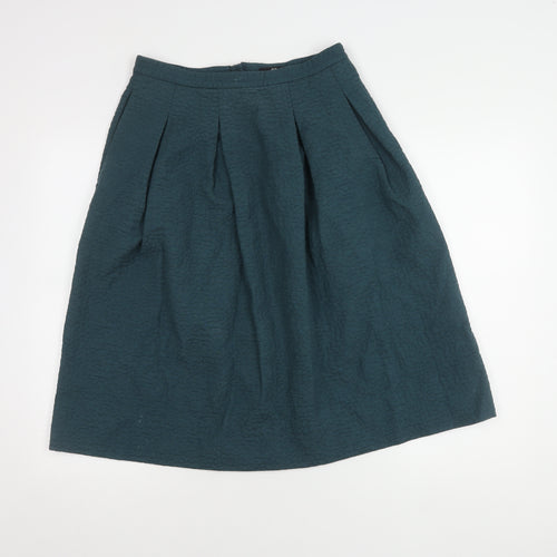 H&M Women's Blue Pleated Skirt Size 10 Cotton Blend