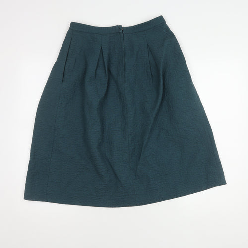H&M Women's Blue Pleated Skirt Size 10 Cotton Blend