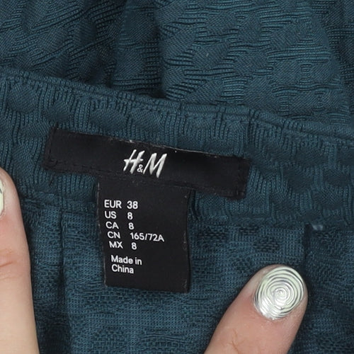 H&M Women's Blue Pleated Skirt Size 10 Cotton Blend