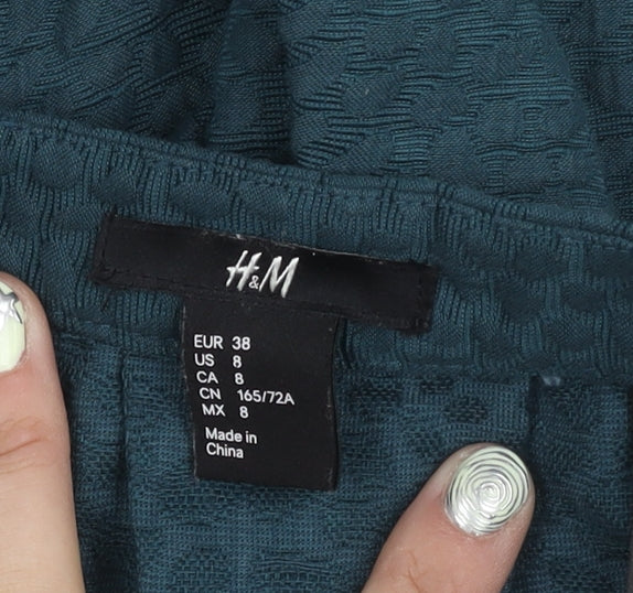 H&M Women's Blue Pleated Skirt Size 10 Cotton Blend