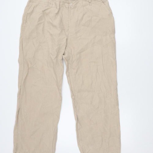 Next Women's Beige Linen Trousers Size 18 Regular Fit