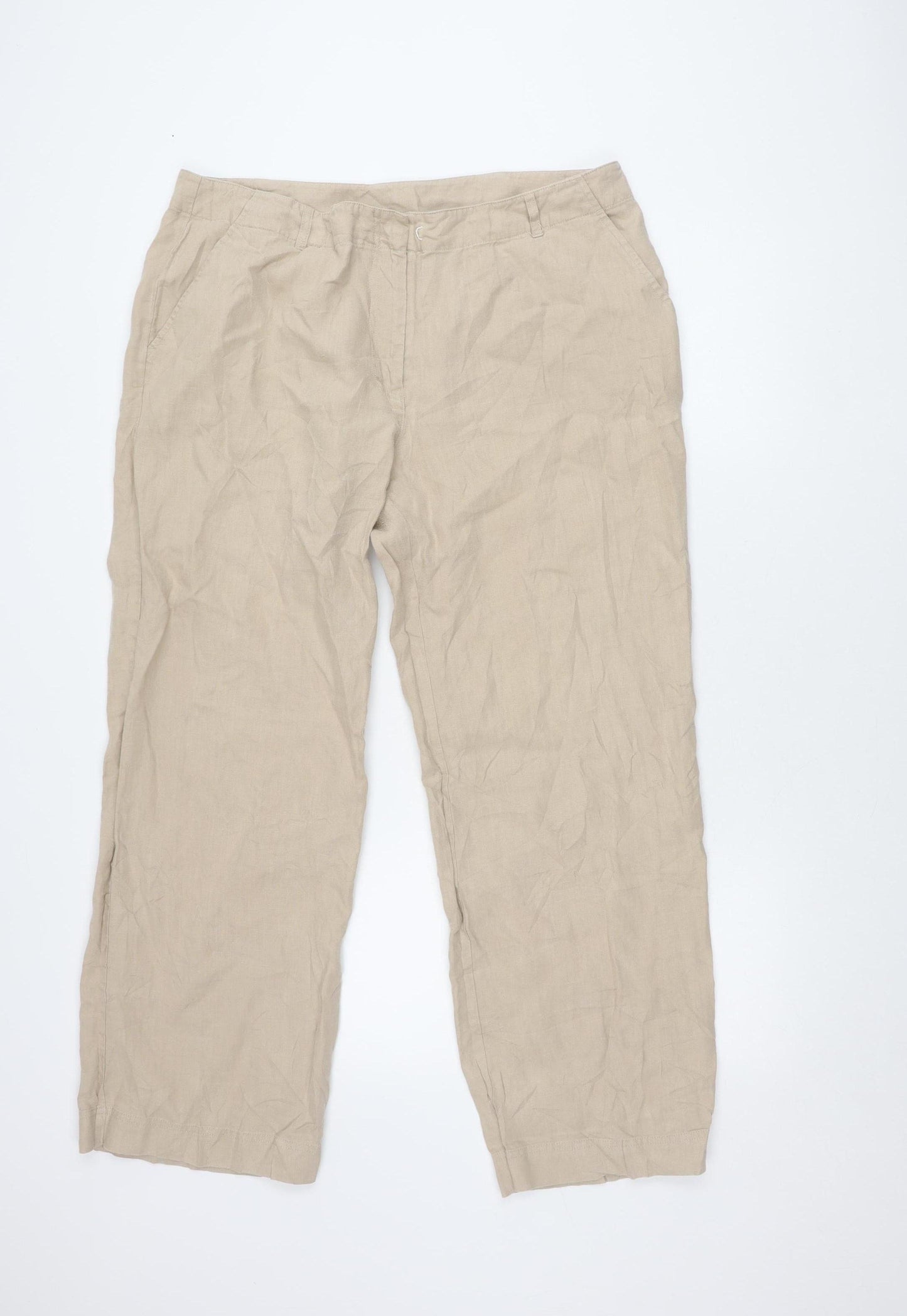 Next Women's Beige Linen Trousers Size 18 Regular Fit