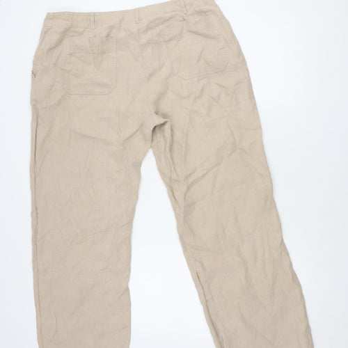 Next Women's Beige Linen Trousers Size 18 Regular Fit