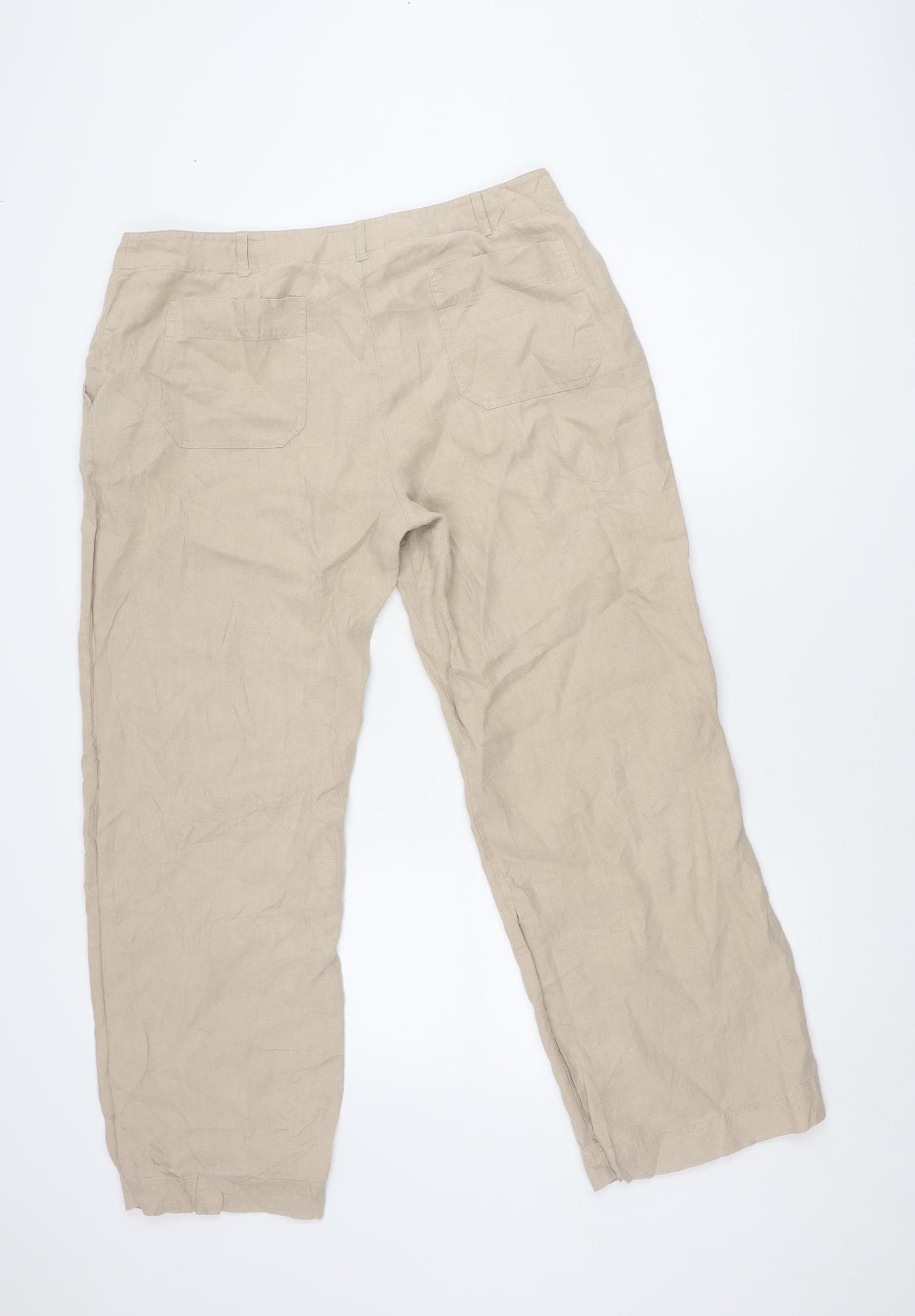 Next Women's Beige Linen Trousers Size 18 Regular Fit