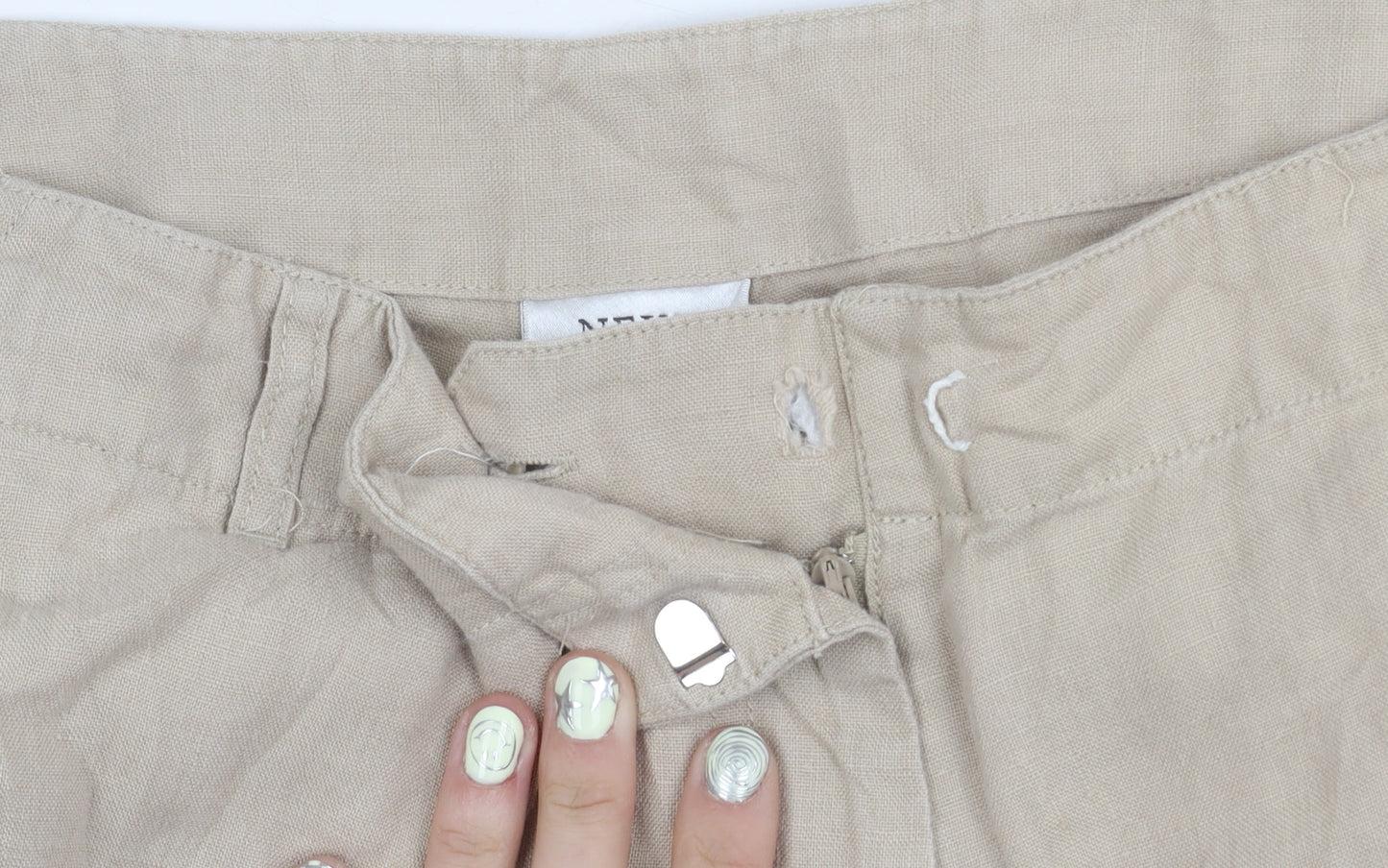 Next Women's Beige Linen Trousers Size 18 Regular Fit