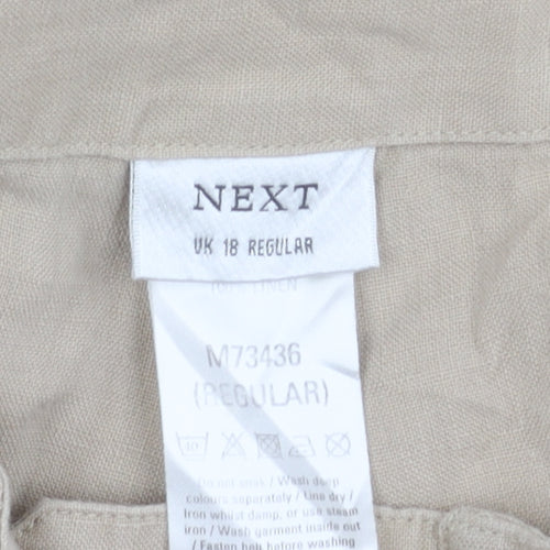 Next Women's Beige Linen Trousers Size 18 Regular Fit
