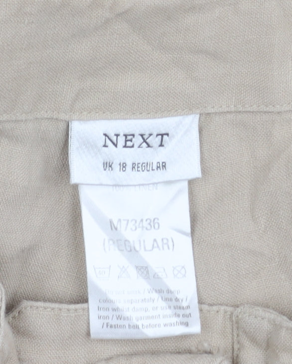Next Women's Beige Linen Trousers Size 18 Regular Fit