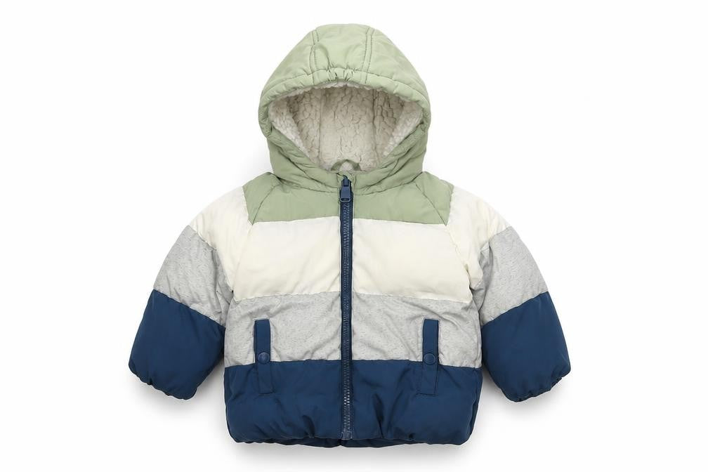 Front view of Marks & Spencer boys’ multicoloured puffer jacket 12-18m