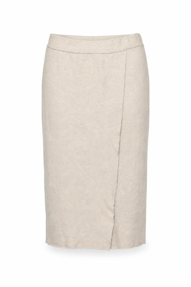 Front view of VILA Women's Beige Midi Wrap Skirt, size S