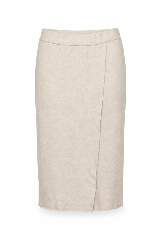Front view of VILA Women's Beige Midi Wrap Skirt, size S