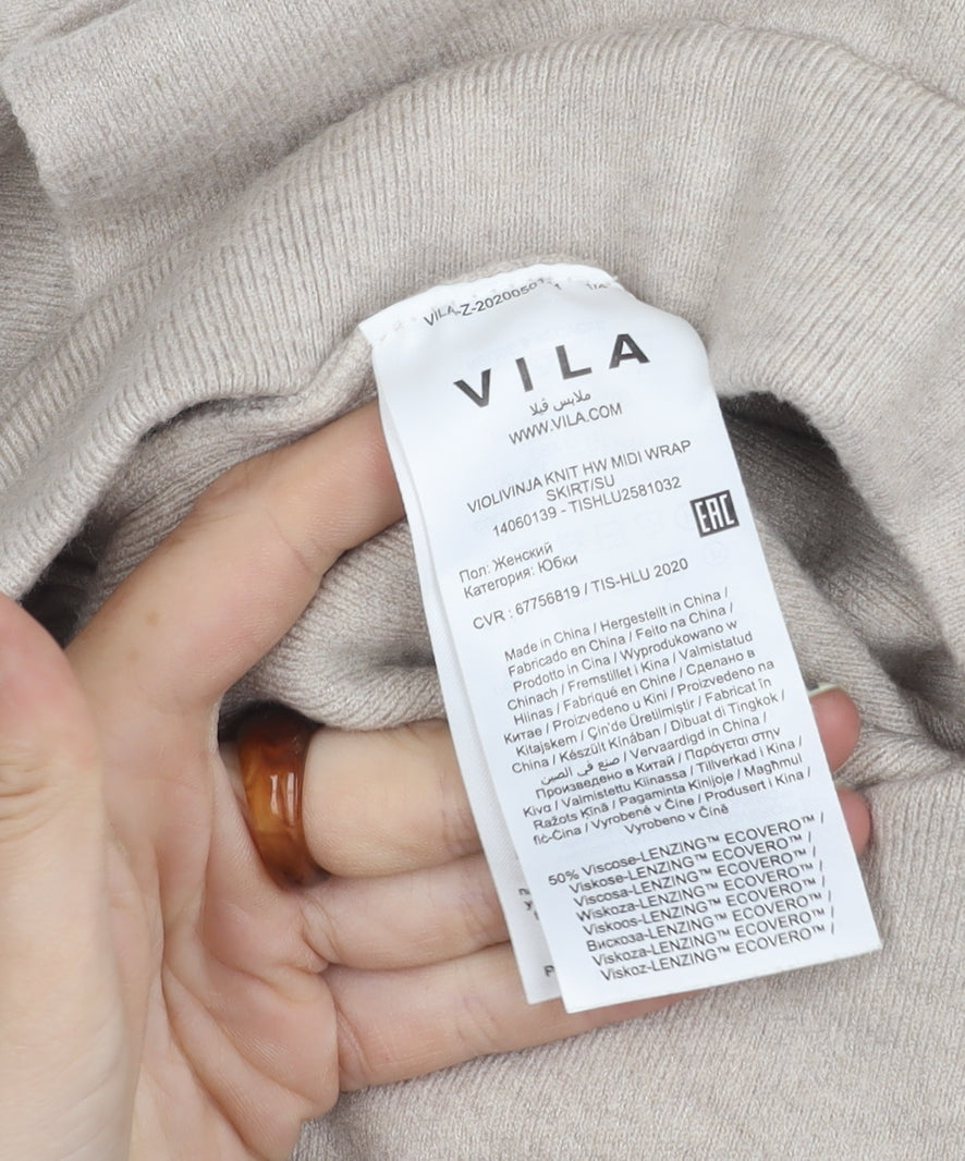 VILA Women's Beige Midi Wrap Skirt Size S