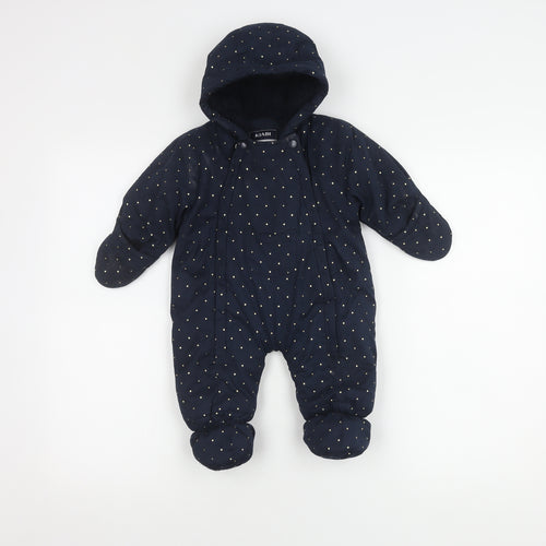 Kiabi Blue Unisex Baby Snowsuit, 0-3 Months, Polka Dot Pattern