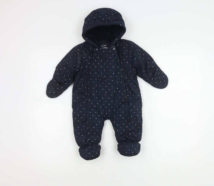 Kiabi Blue Unisex Baby Snowsuit, 0-3 Months, Polka Dot Pattern