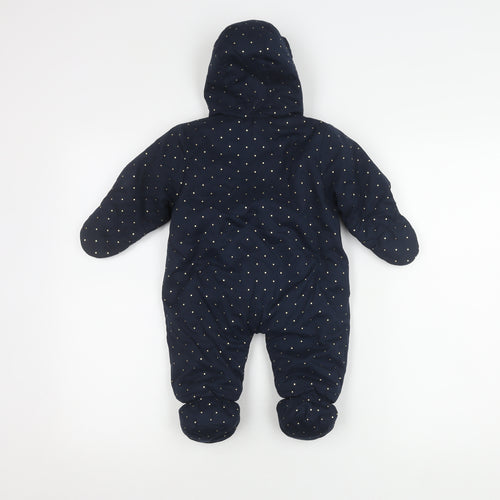 Kiabi Blue Unisex Baby Snowsuit, 0-3 Months, Polka Dot Pattern