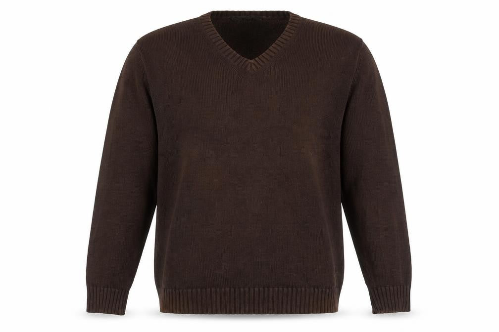Front view of Zara Men's Brown XL V-Neck Cotton jumper