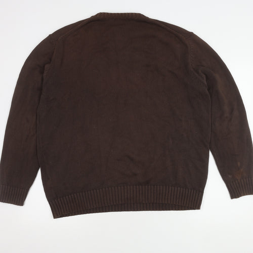 Zara Men's Brown XL V-Neck Cotton Pullover Jumper