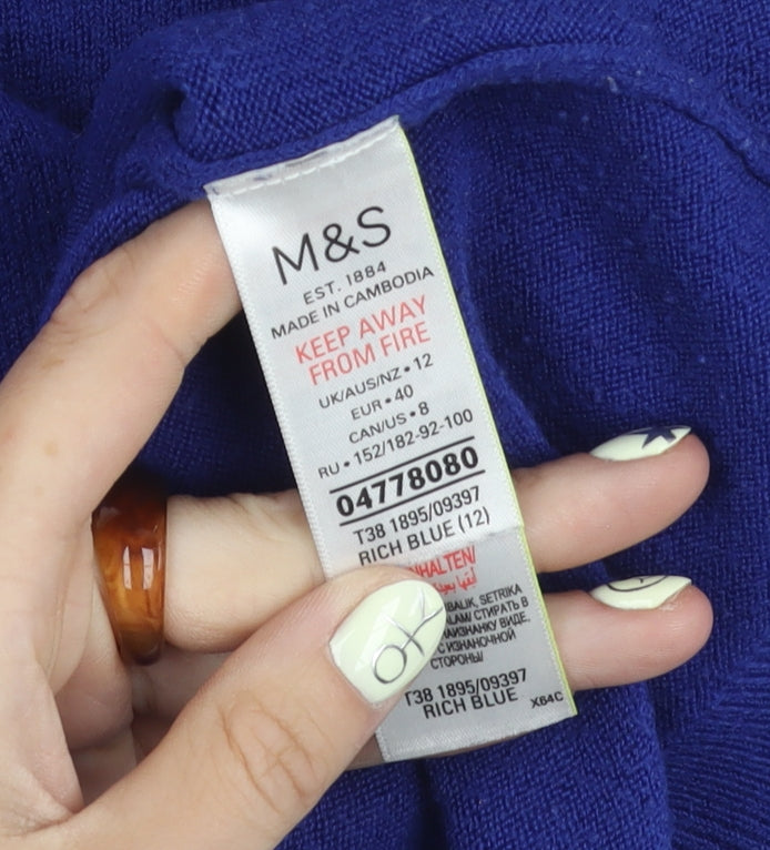 M&S Women's Blue Crew Neck Pullover Jumper Size 12