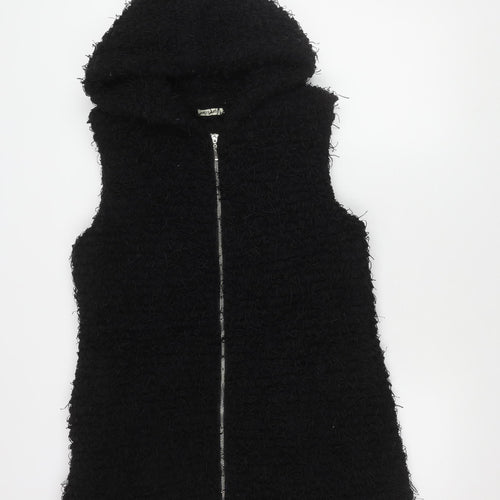 FEERED Women's Black Viscose Hooded Waistcoat L