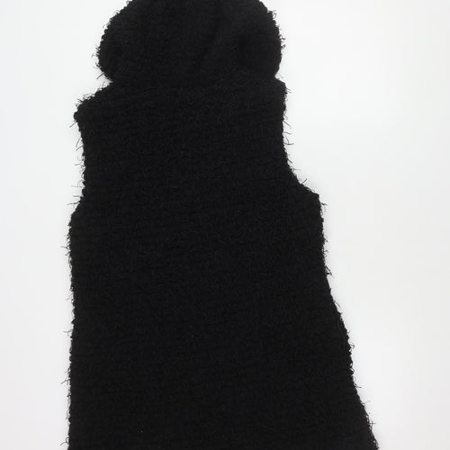 FEERED Women's Black Viscose Hooded Waistcoat L