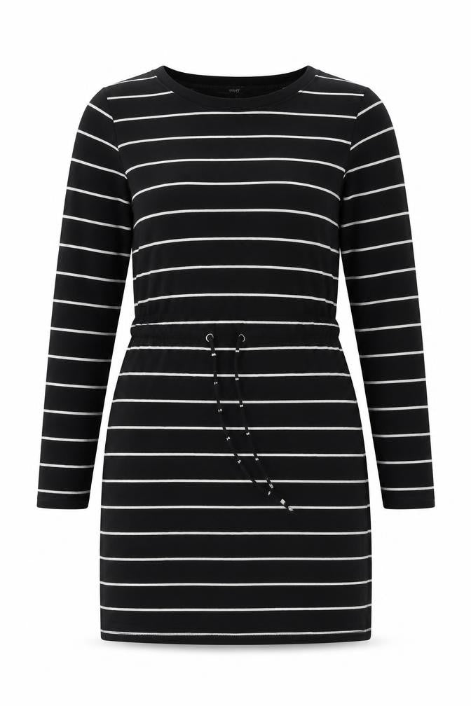 Front view of Next Women's Black Striped Cotton Dress, size 10