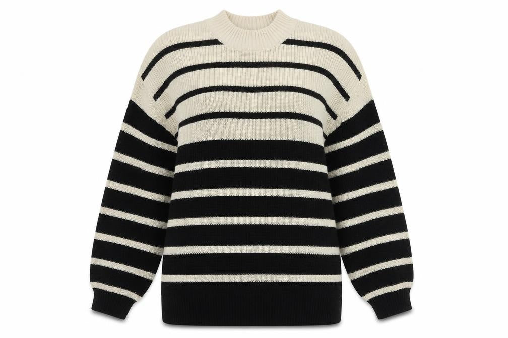 Front view of Monki Women's Black Striped jumper, size S