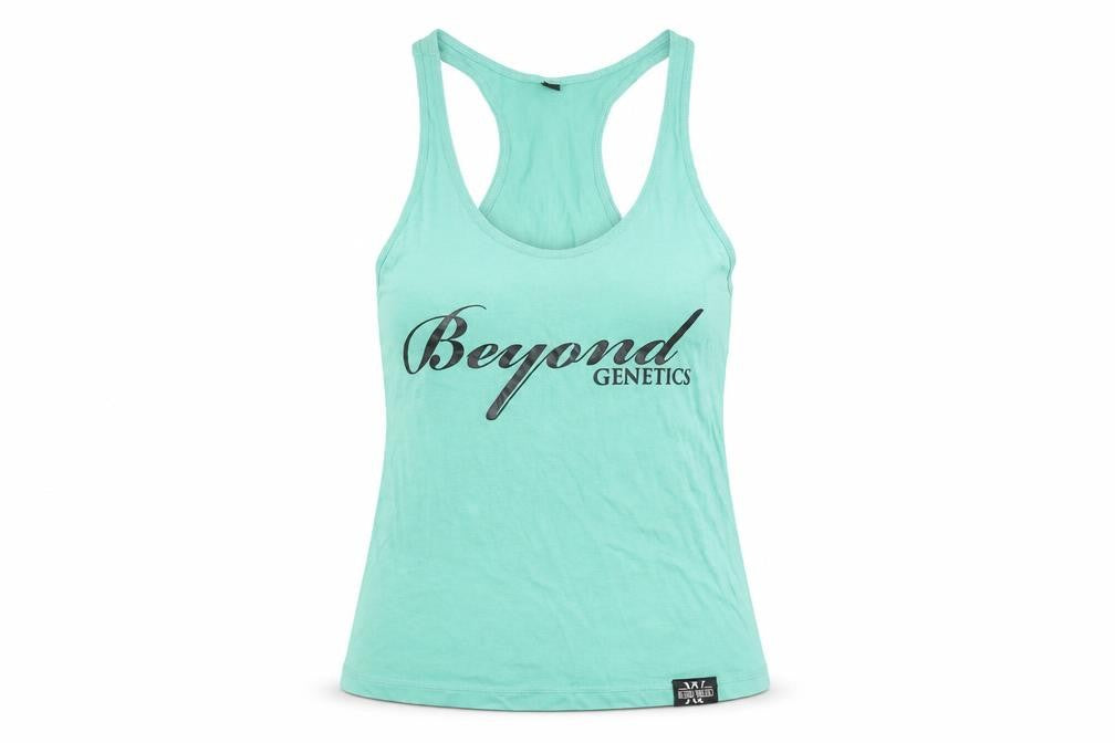 Front view of Beyond Genetics unisex green tank top s