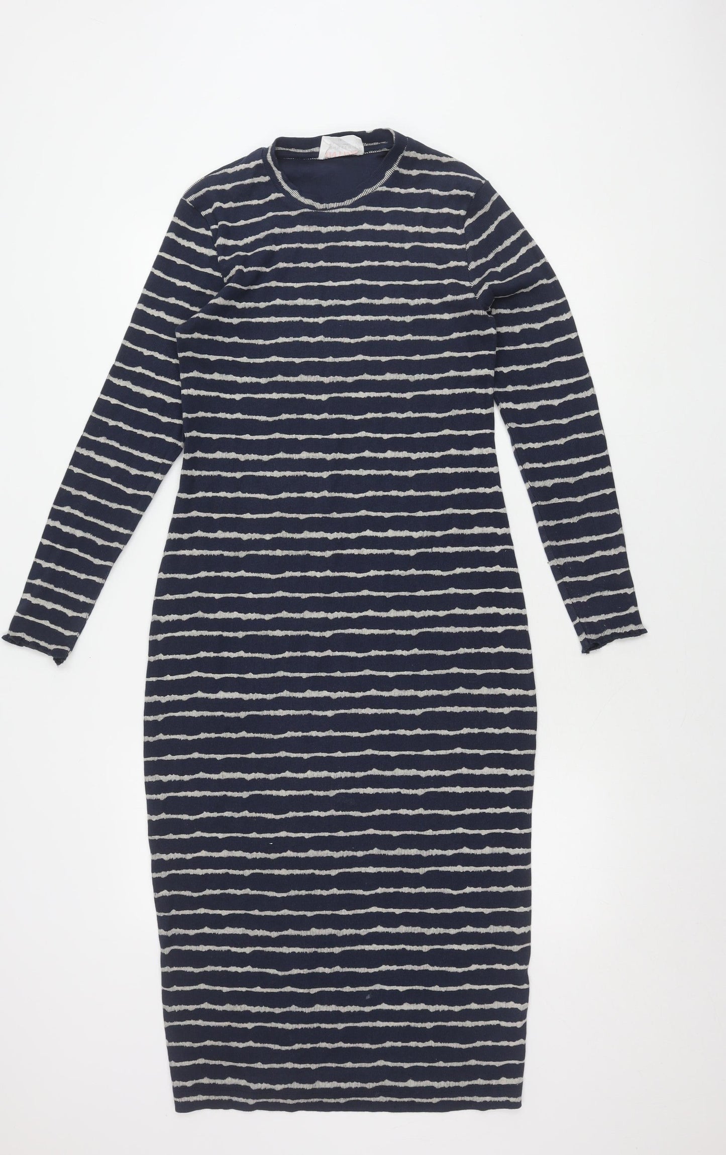 John Lewis Women's Blue Striped Midi Dress Size 14