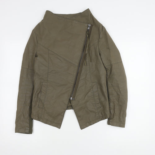 H&M Women's Green Biker Jacket in Size 10