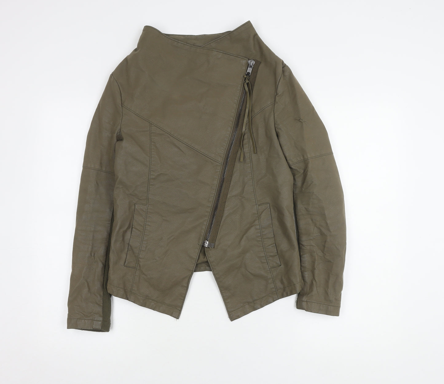 H&M Women's Green Biker Jacket in Size 10