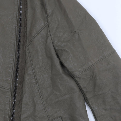 H&M Women's Green Biker Jacket in Size 10