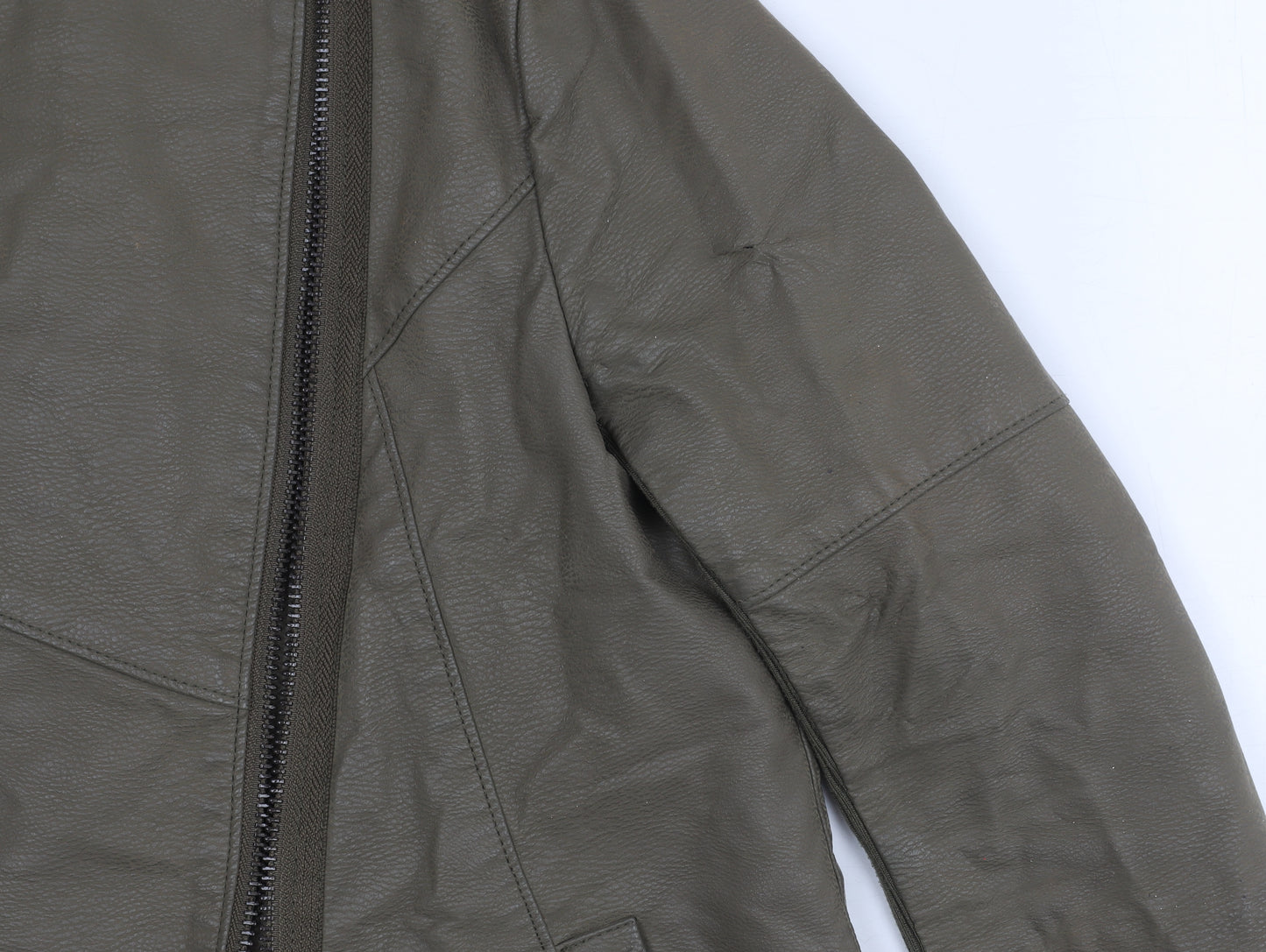 H&M Women's Green Biker Jacket in Size 10