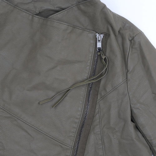 H&M Women's Green Biker Jacket in Size 10