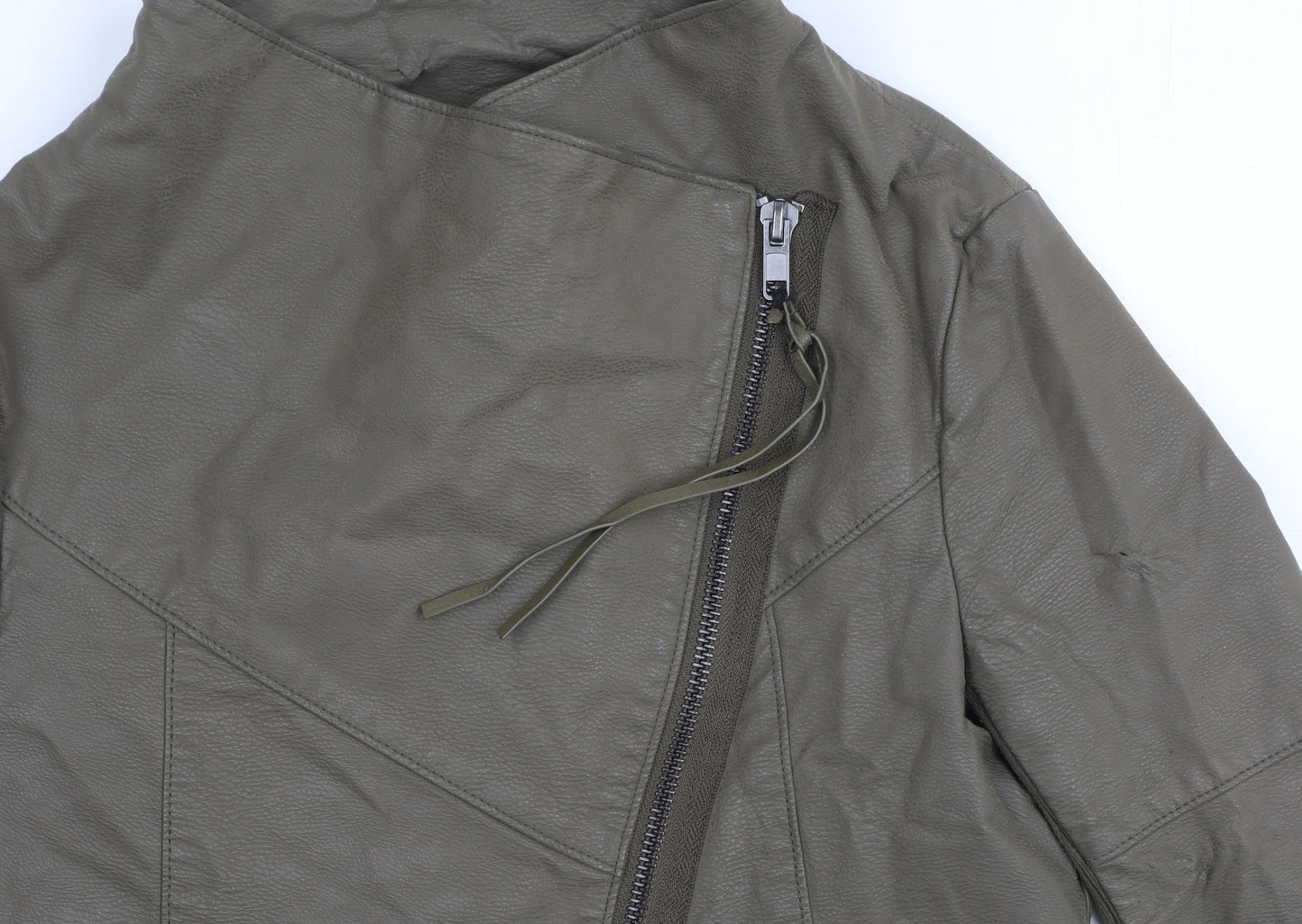 H&M Women's Green Biker Jacket in Size 10
