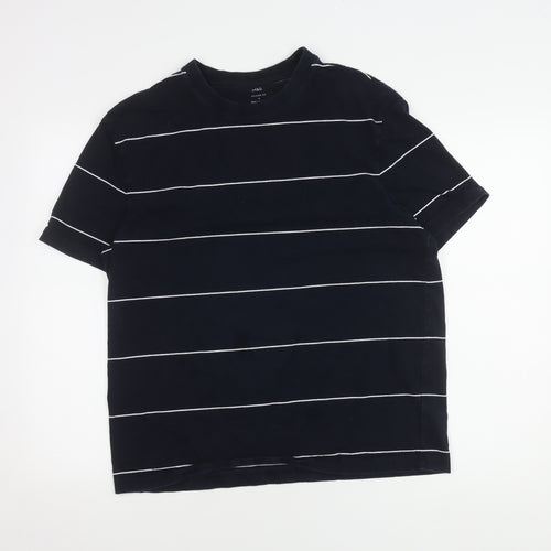 Marks and Spencer Unisex Blue Striped T-Shirt L