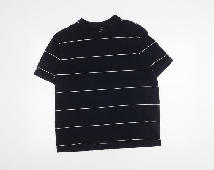 Marks and Spencer Unisex Blue Striped T-Shirt L