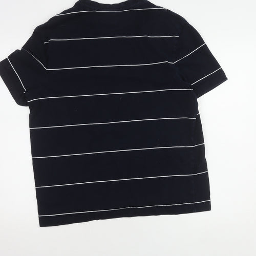 Marks and Spencer Unisex Blue Striped T-Shirt L