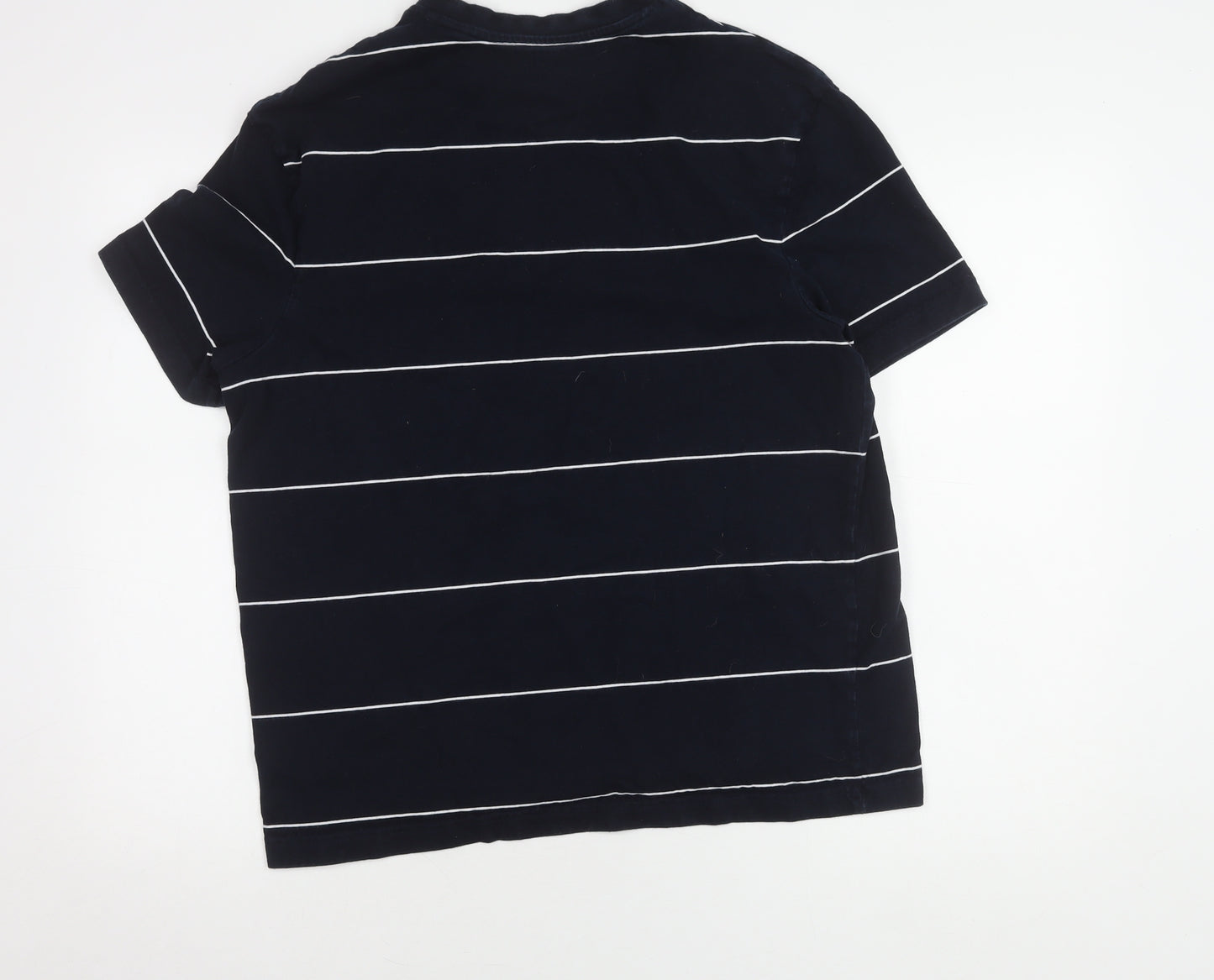 Marks and Spencer Unisex Blue Striped T-Shirt L