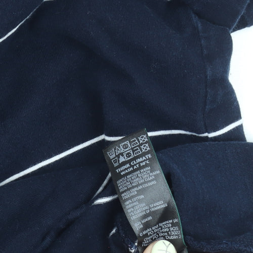 Marks and Spencer Unisex Blue Striped T-Shirt L