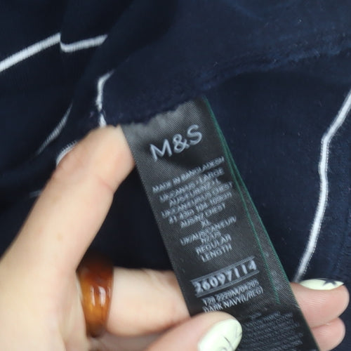 Marks and Spencer Unisex Blue Striped T-Shirt L