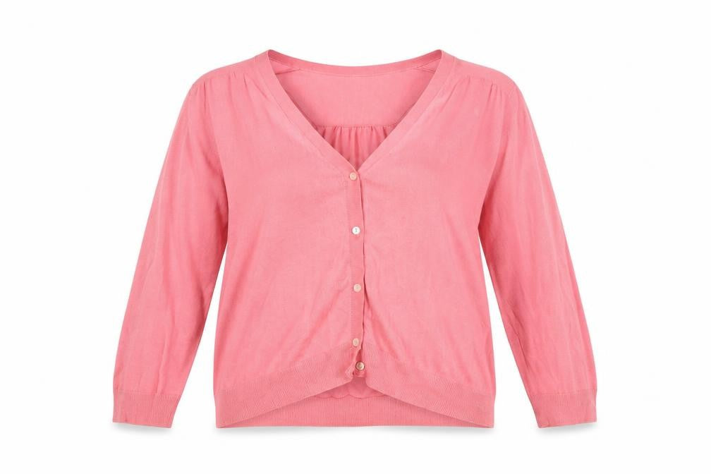 Front view of Lands' End Women's Pink XL Cotton Cardigan