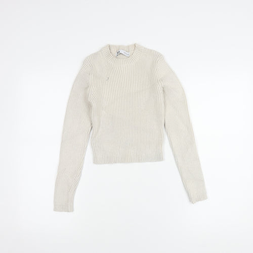 ZARA Women's Ivory Crew Neck Knit Jumper Size M