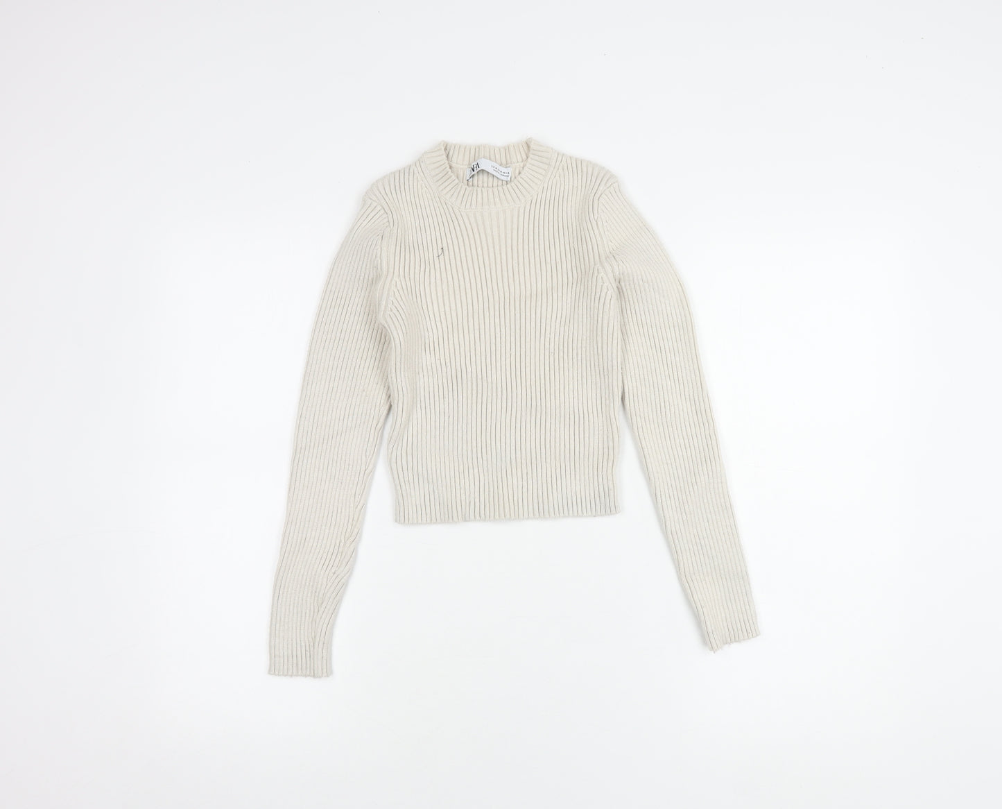 ZARA Women's Ivory Crew Neck Knit Jumper Size M