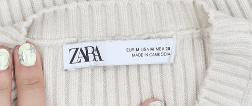 ZARA Women's Ivory Crew Neck Knit Jumper Size M