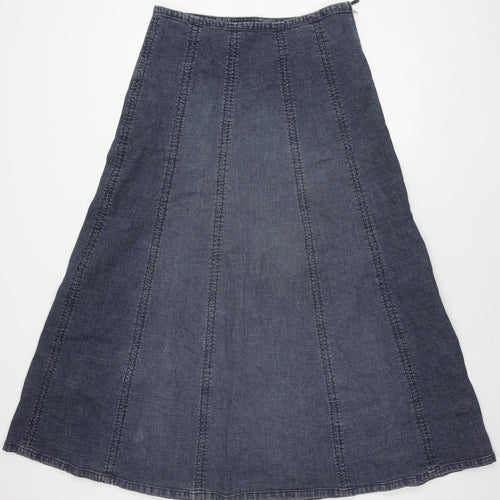 Per Una Women's Blue Denim A-Line Midi Skirt Size 14