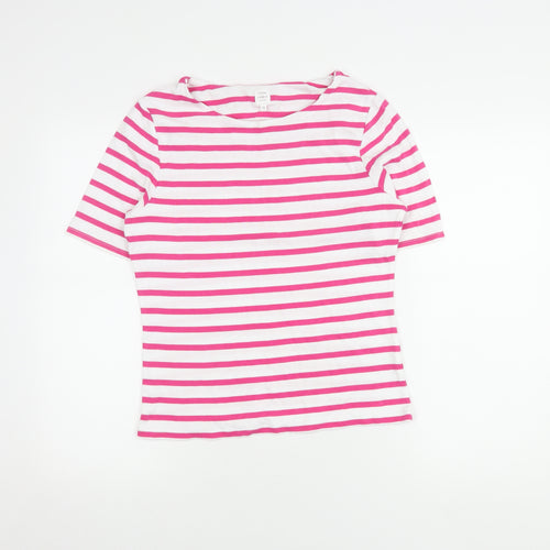 John Lewis Pink Striped T-Shirt, Size 12, Casual Women's Top