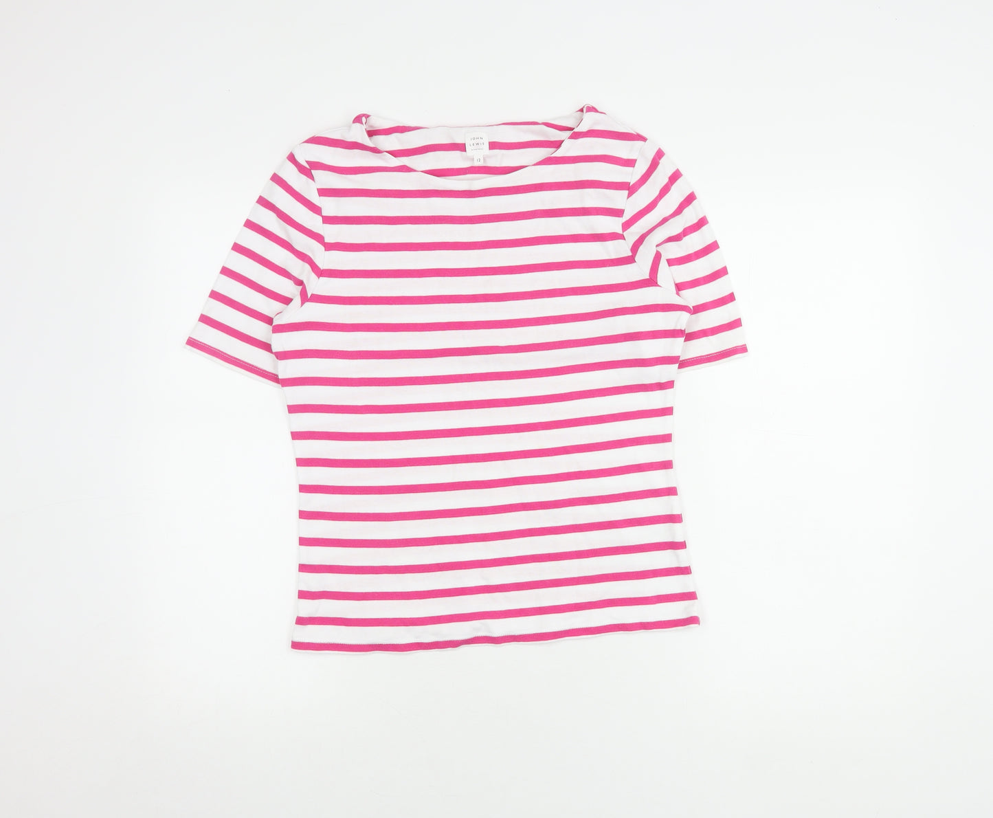 John Lewis Pink Striped T-Shirt, Size 12, Casual Women's Top