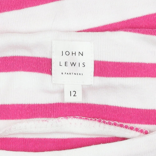 John Lewis Pink Striped T-Shirt, Size 12, Casual Women's Top